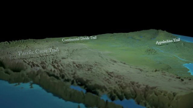 United States Trails - 3D model terrain rendering of the American national trails system.
