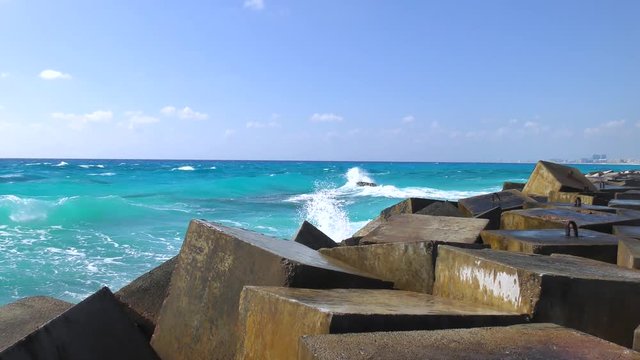 Seaview of Caribbean Sea in Cancun Mexico. Seascape Scenic of Tropical Country