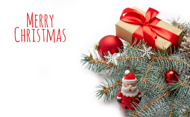 Christmas background with xmas tree and sparkle bokeh lights on wooden canvas background. Merry christmas card. Winter holiday theme. Happy New Year. Space for text. Happy Holidays