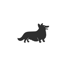 Vector illustration. Flat style icon of Welsh Corgi Cardigan for different design. Cute family dog. Simple silhouette pictogram.