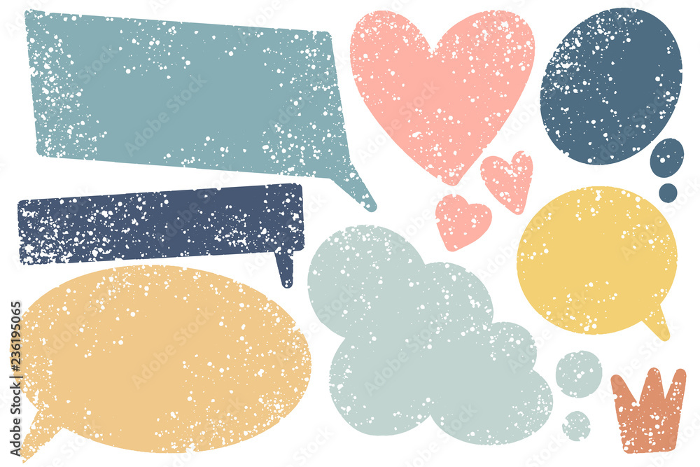 Poster hand drawn callout clouds and various shapes for backdrops. vector textured multi color elements for