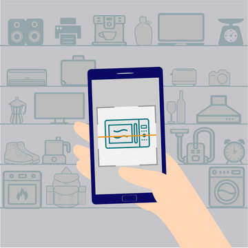 Scanning products with the mobile phone, conceptual vector