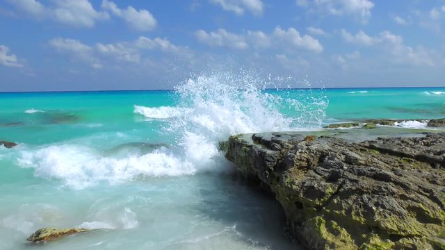 Seaview of Caribbean Sea in Cancun Mexico. Seascape Scenic of Tropical Country