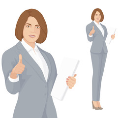 Business Woman with Smile. Pointing OK finger. Elegant woman.