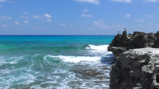 Seaview of Caribbean Sea in Cancun Mexico. Seascape Scenic of Tropical Country