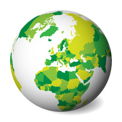 Blank political map of Europe. 3D Earth globe with green map. Vector illustration.