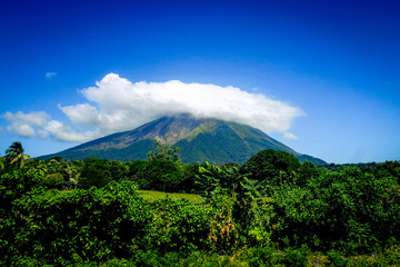 Cloud-capped Volcan Maderas on Ometepe Island in Lake Nicaragua