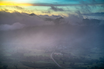 Mountains and fog in the morning.