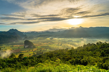 Mountains and fog in the morning.