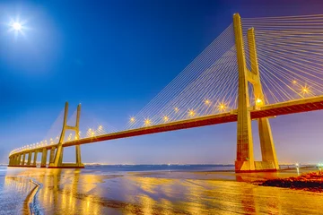 Papier Peint photo Pont Vasco da Gama Famous and Renowned Picturesque Vasco Da Gama Bridge in Lisbon in Portugal.