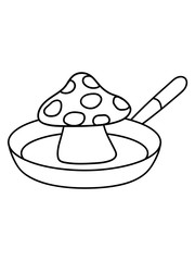 braten pfanne anbraten schürze chef koch pilz fliegenpilz rot punkte essen giftig lecker hunger drogen trip wald sammeln kochen clipart design comic cartoon