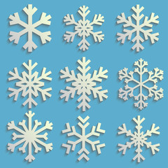 Fototapeta premium Snowflakes Set with transparent shadow, winter collection, vector