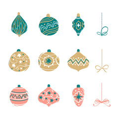 Set of colorful Christmas balls. Vector illustration in cartoon style