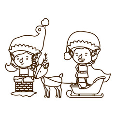 elf couple with sleigh and reindeer sleigh avatar chatacter