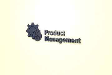 Text Product Management with blue 3D illustration and yellow background