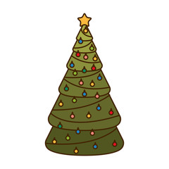 christmas tree with hanging balls isolated icon