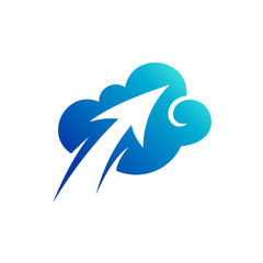 Fast Arrow Inside Blue Cloud Shape Logo Design
