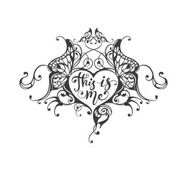 This is me - lettering text in ornate heart frame