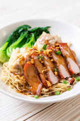 egg noodle with red roasted pork and wonton