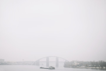 Kyiv, Ukraine-November 28, 2018: landscape view of  Bridge over Dnieper River in Kyiv. 