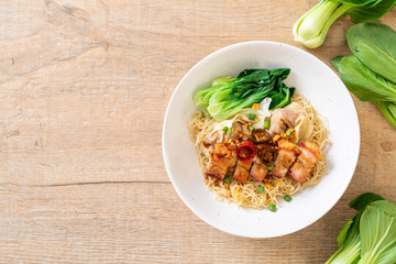 egg noodle soup with crispy pork belly and wonton