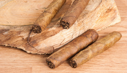 cigar of tobacco on the wooden background