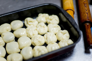 different kinds of pastry are being cooked
