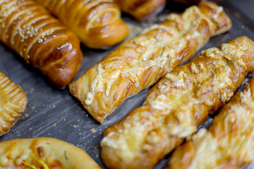different kinds of pastry in a modern bakery