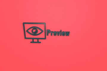Illustration of Preview with blue text on red background