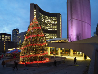  Civic square  in front of Toronto City Hall is brightly lit with Christmas decorations each year.