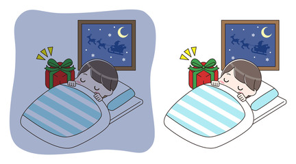 眠っている男の子とプレゼント　セット