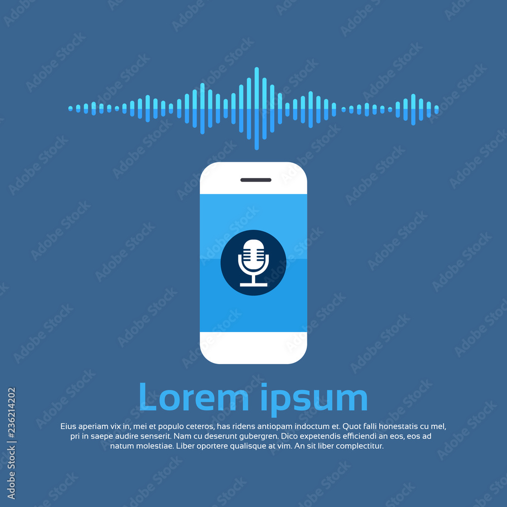 Poster app intelligent voice personal assistant recognition mobile app sound waves technology concept smart