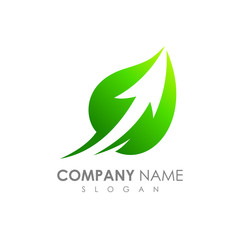 Leaf And Arrow Logo Template. Fast Arrow Launch Inside Leaf Shape