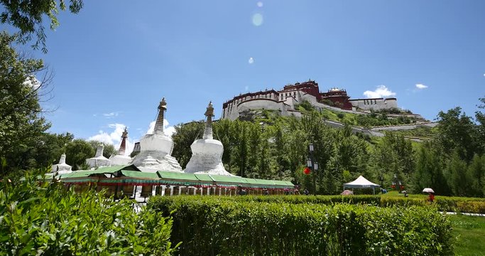 4k Potala & white stupa in Lhasa,Tibet.