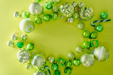 merry christmas and happy new year concept with Celebration balls green color other decoration