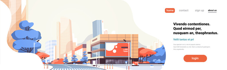 City street road skyscraper buildings view modern cityscape downtown billboard advertising horizontal banner copy space flat © mast3r