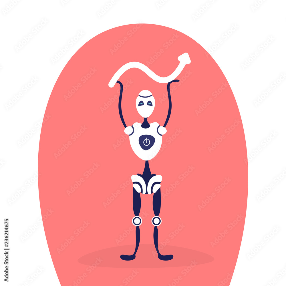 Poster modern robot holding arrow curved line bot