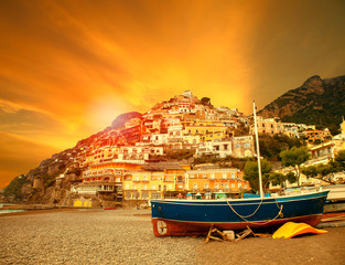 beautiful scenic of positano beach sorrento town south italy important traveling destination of...