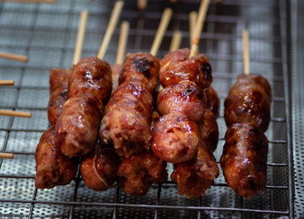 Meat Balls on a Skewer Thai Street Food