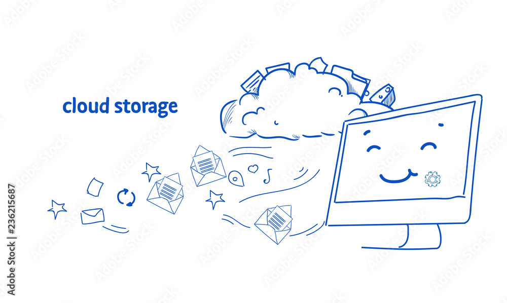 Poster data cloud storage computer app online synchronization security database concept horizontal sketch d