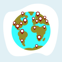 Fototapeta premium Travel around world map pointers earth globe
