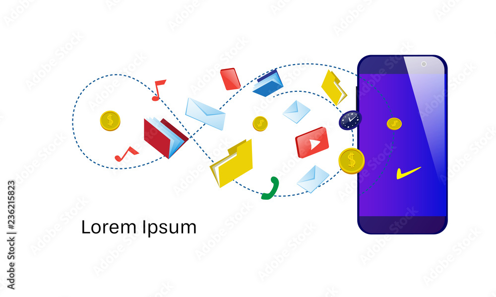 Poster smartphone synchronization different mobile applications online network services horizontal isolated