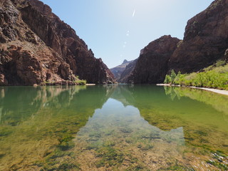 A placid stretch of the Colorado River just above Granite Rapids in Grand Canyon National Park,...