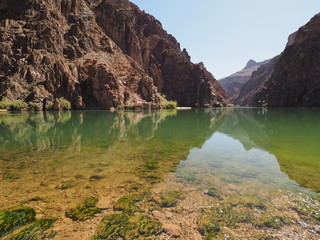 A placid stretch of the Colorado River just above Granite Rapids in Grand Canyon National Park,...