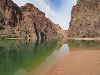A placid stretch of the Colorado River just above Granite Rapids in Grand Canyon National Park,...