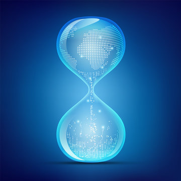 Concept Of Digital Advancement Technology, Hourglass With Global And Binary 