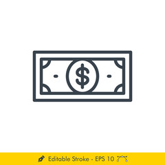 Money (Dollar) Icon / Vector - In Line / Stroke Design