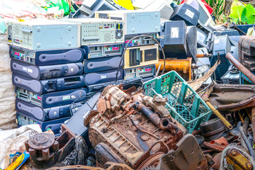 27 NOVEMBER 2018, PRACHINBURI, THAILAND: Heap of used electronic equipment for recycling