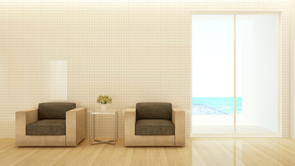 Living area and swimming pool on sea view in hotel or home - Interior Simple design for summer or vacation artwork- 3D Rendering