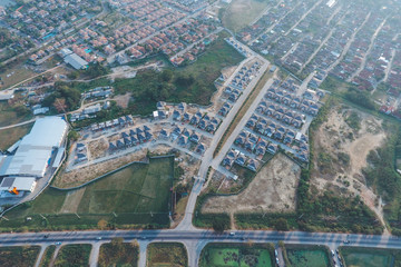 High angle view of the village and road in city